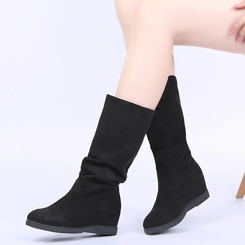 Spring And Autumn Boots Suede Plus Velvet Elevator Women Shoes-Middle WOMEN'S Knight Casual Women's Flat High- | Обувь