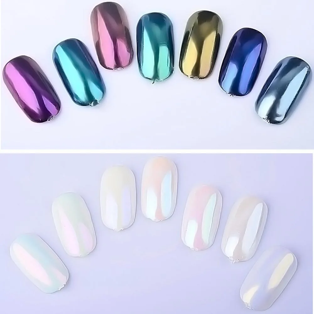 7pcs Mirror Nail Decorations Powder Shimmer Mermaid Pigment For Nails Glitter Shell Dust DIY Summer Polish Decor | Красота и здоровье
