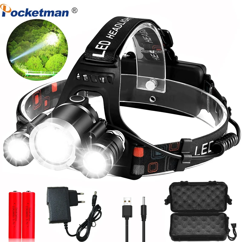 

Налобный фонарь 18650 лм, светодиодный налобный фонарь XML 5 Led T6, налобный фонарь, налобный фонарь с аккумулятором, подходит для кемпинга, рыбалк...