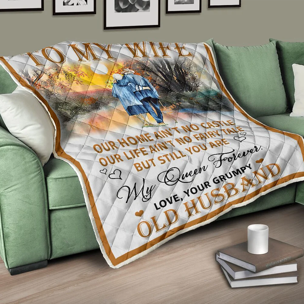 

To My Wife Blanket Letter Printed Diamond Stitched Pattern Cotton Filling Blanket Thin Style Quilt LXY9