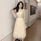 Новинка 2021, кружевные женские платья, элегантные сетчатые платья с длинным рукавом в Корейском стиле, женское милое шикарное праздничное платье большого размера