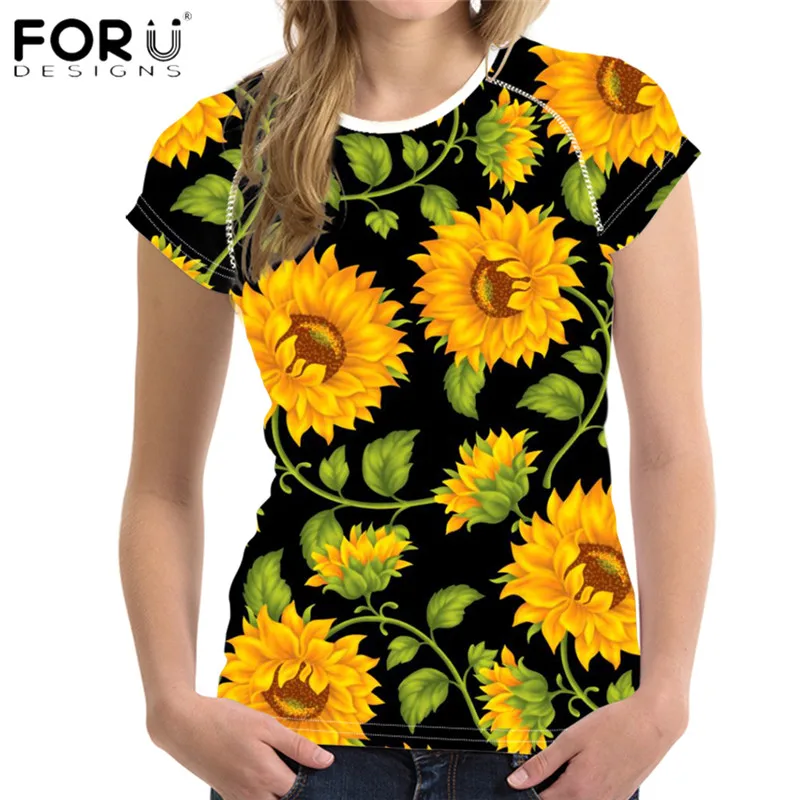 

FORUDESIGNS Fashion 3D Sunflower Printing Casual Women T-Shirt Summer Short sleeve O-neck Tee Casual Clothes Top Female T shirts