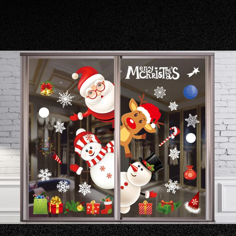 

Зеркальная Наклейка большого размера, съемные наклейки в виде Санта-Клауса, снежинок, наклейки для детской комнаты, Декор, постеры для магаз...
