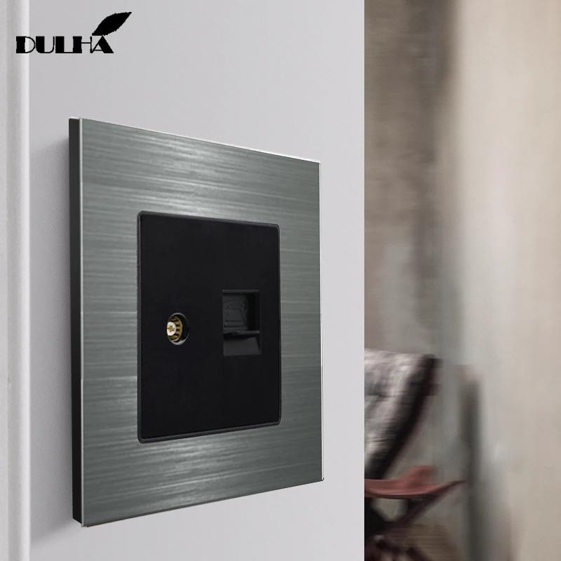 

Luxurious Brushed Aluminum Panel Telephone & Television Wall Socket Electrical TV Aerial Socket + RJ11 Jack Plug TEL Outlet