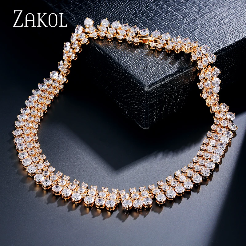 ZAKOL элегантный топ качество круглый кубический цирконий Кластер ожерелье серьги