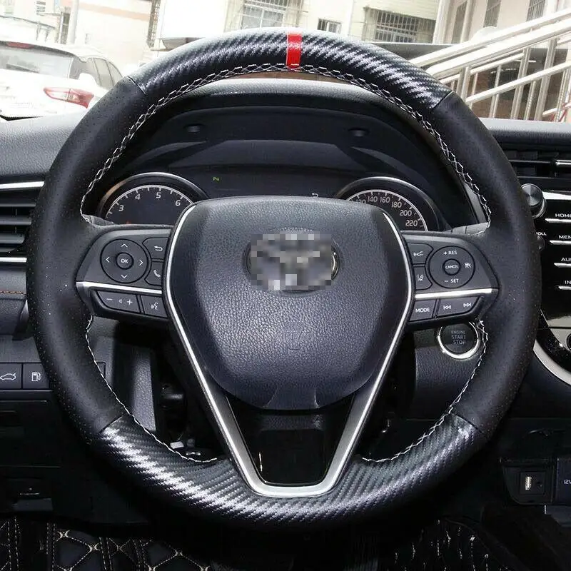 Углеродного волокна рука сшитый чехол рулевого колеса автомобиля для Toyota Camry 18
