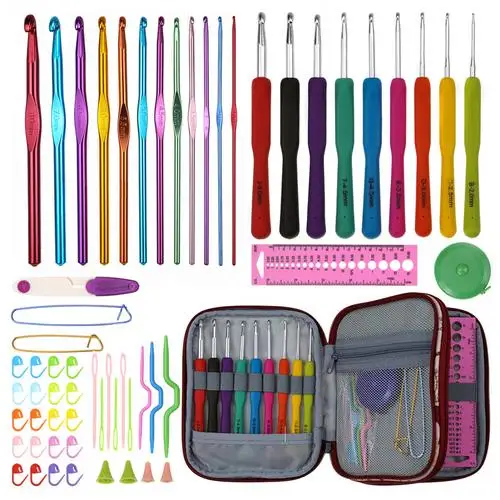 B Hooks Kit a bag 60 шт. Набор DIY красочные металлические алюминиевые спицы комплект крючков для вязания ручные инструменты набор свитер шарф с сумкой для хранения - Цвет: B Hooks Kit a bag