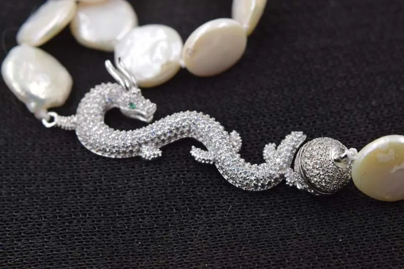 

wow! freshwater pearl necklace coin 13-14mm dragon clasp 18" nature FPPJ wholesale beads
