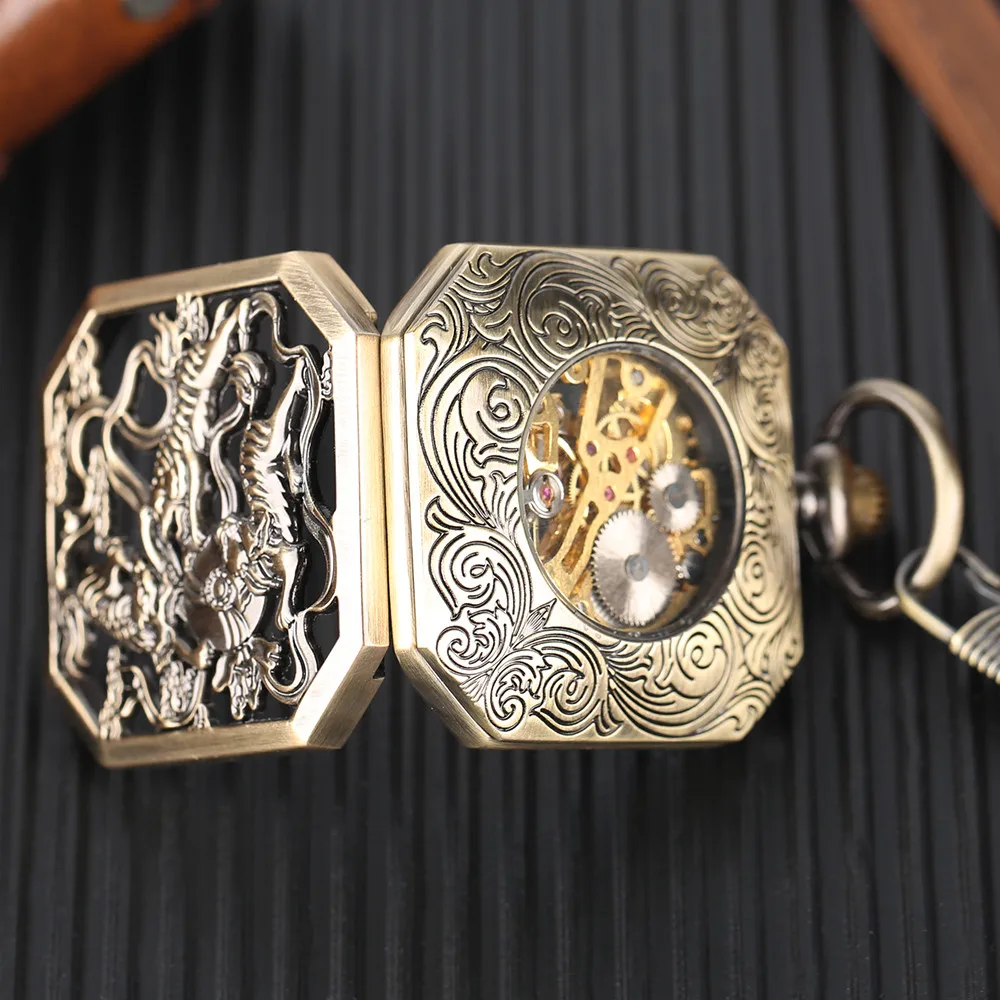 Steampunk Bronze Tigers Display Mechanical Hand Winding Pocket Watch Hollow Transparent Vintage Manual Mechanism Pocket Clock