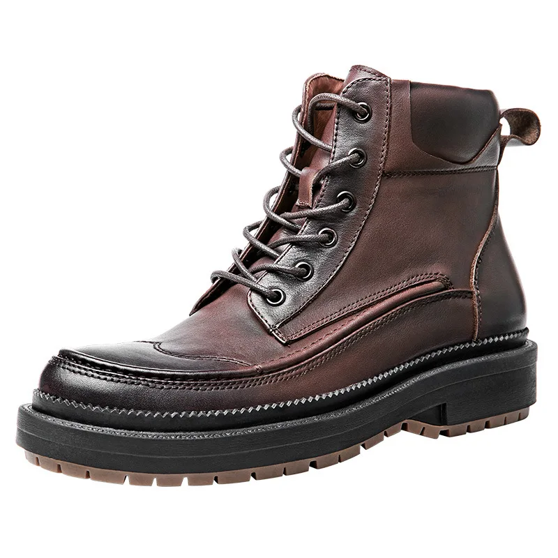 

Cowhide Handmade Fashion Men Boots British Retro Genuine Leather Combat Boots Autumn Winter Ankle Boots Cowboy Boots Mens