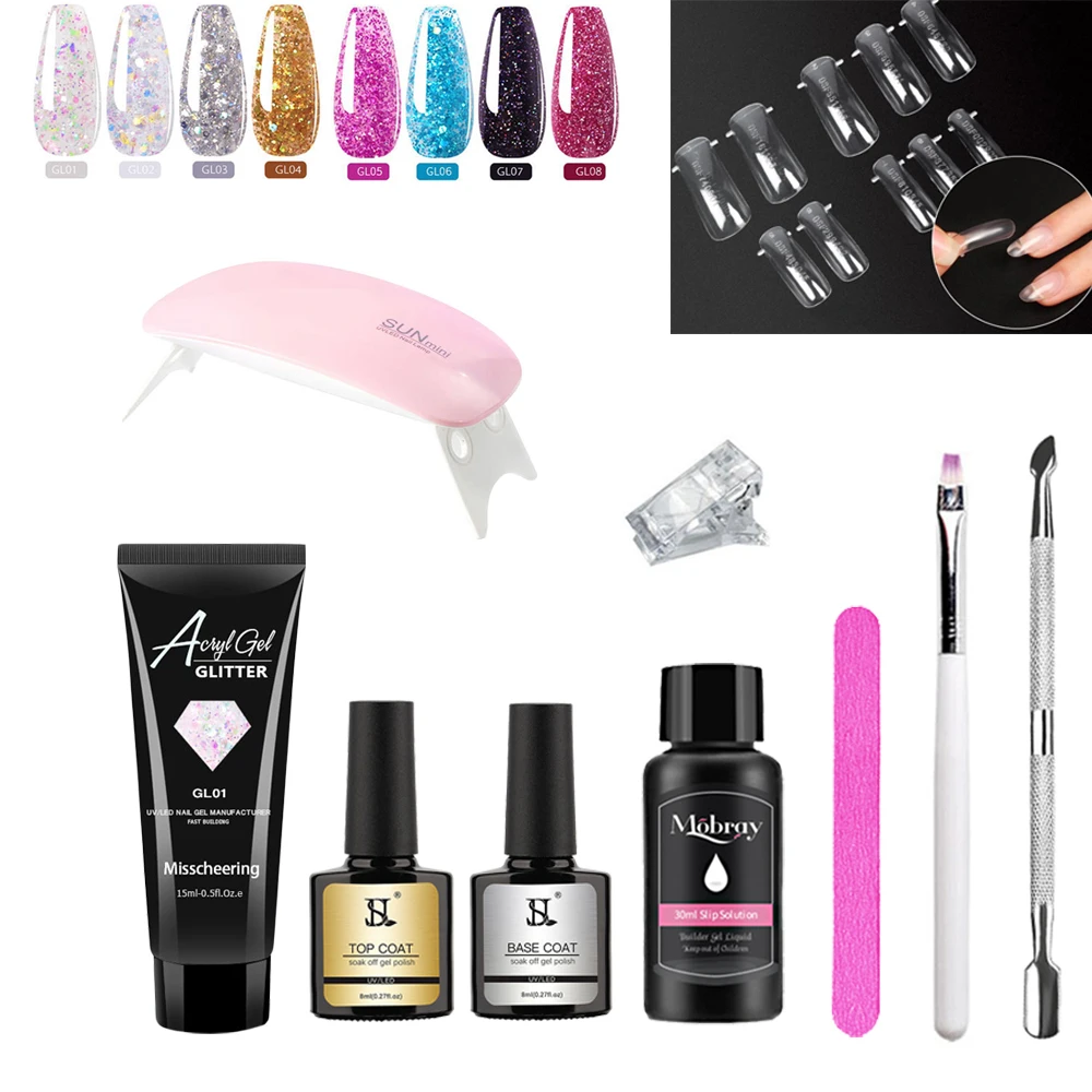 

10pcs/Set Poly Nail Gel Kit Builder Gel With LED UV Nail Lamp Glitter Nails Extension Gel Poly Nail Gel Kits Nail Art Supplies