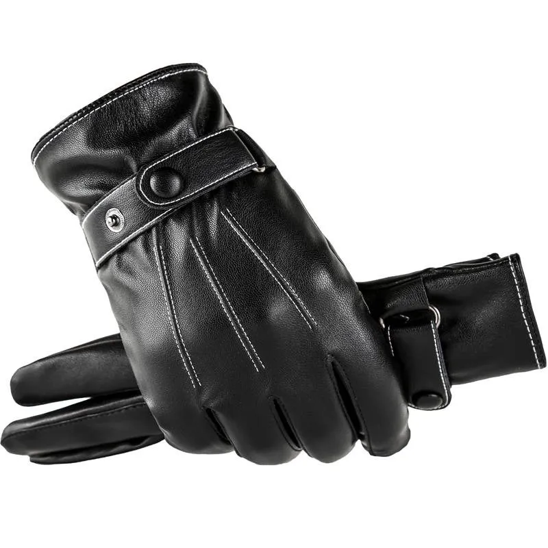Мужские зимние перчатки Gours черные из натуральной козьей кожи для вождения с