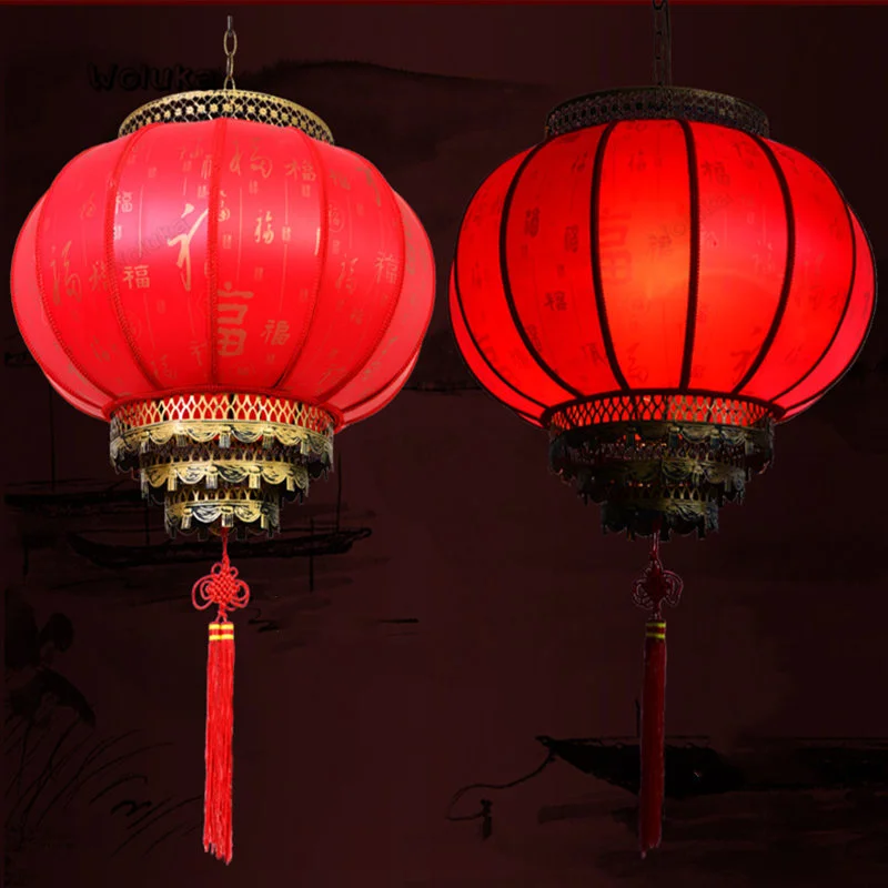 Большой красный круглый фонарь в традиционном китайском стиле ПВХ для помещений