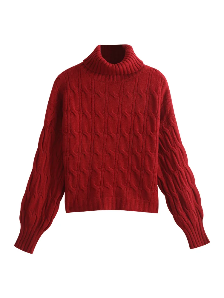 Красный утолщенный свитер с высоким воротником женская зимняя Новинка 2021 Топ