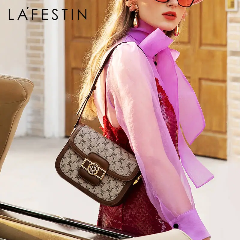 

LA FESTIN The Same Star 2022 New Fashion One-shoulder Messenger Old Flower Armpit Saddle Bag Light Luxury Female Retro Plaid