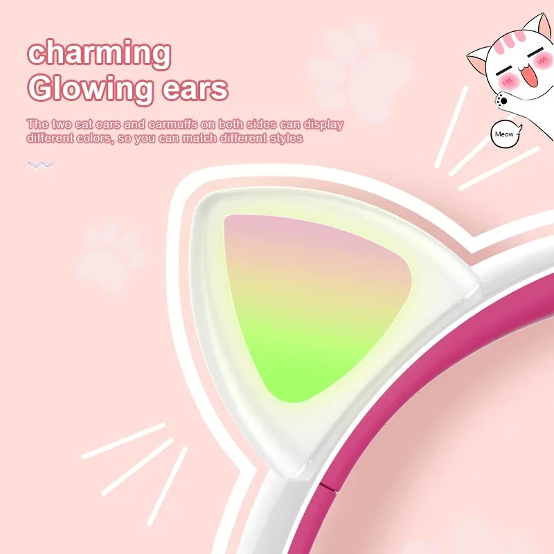 Беспроводные Bluetooth наушники с кошачьими ушками детская гарнитура подсветкой для