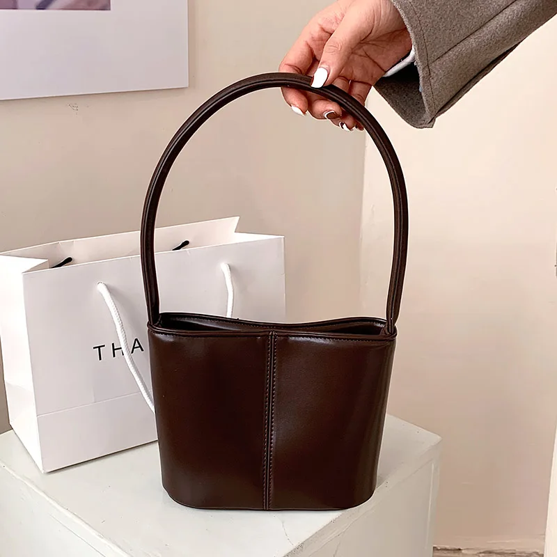 

European And American Retro All-Match Underarm Handbag High Quality Lather Women's Bag 2021 New Solid Color Shoulder Bucket Pack