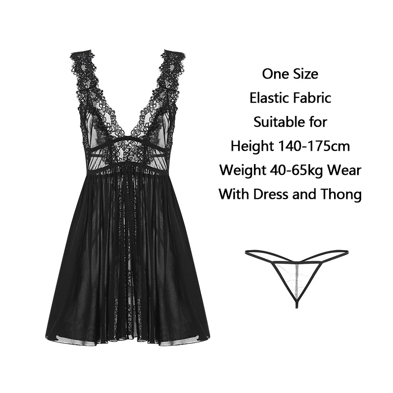 

Female Sleepwear Erotic Costumes Women Sexy Lingerie Set With Transparent Lace Slip Dress Thong