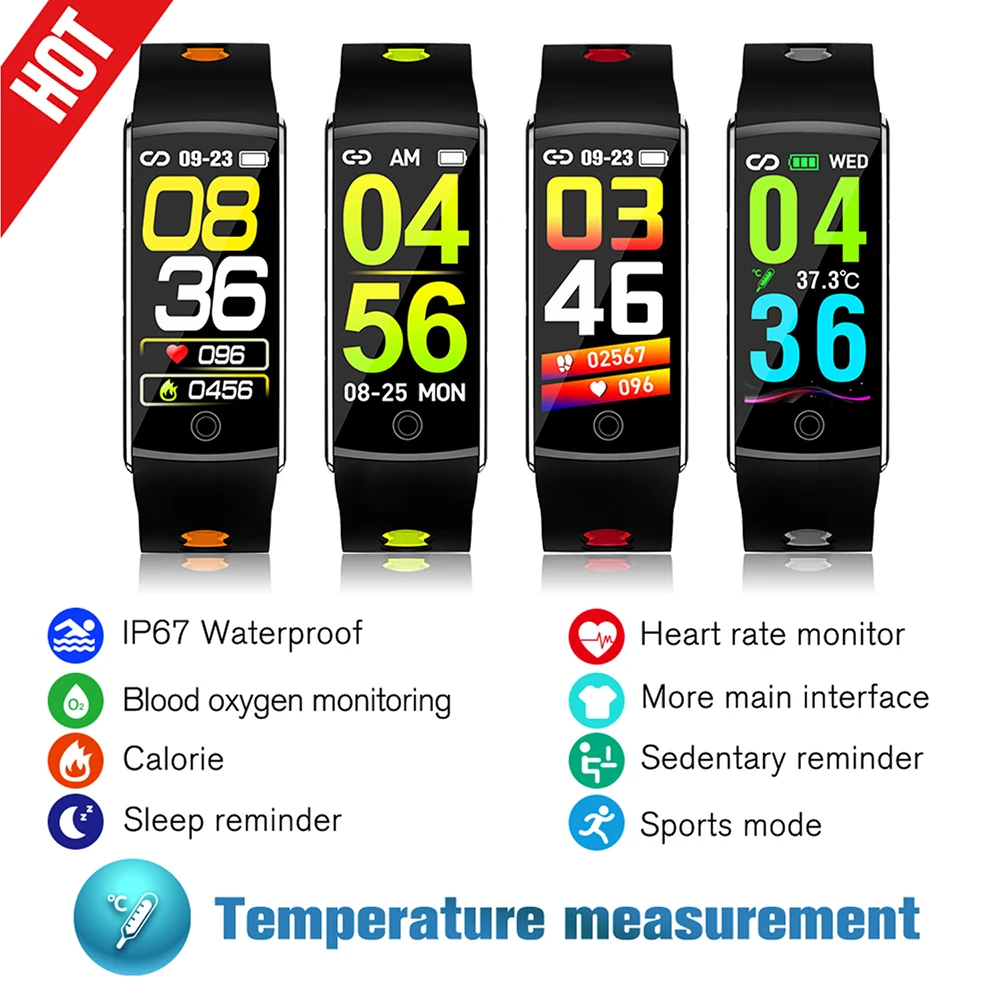 

Smart Bracelet F10ta Body Temperature Monitoring Sports Wristband with 0.96 Inch Single Touch Screen Heart Rate Blood Oxygen