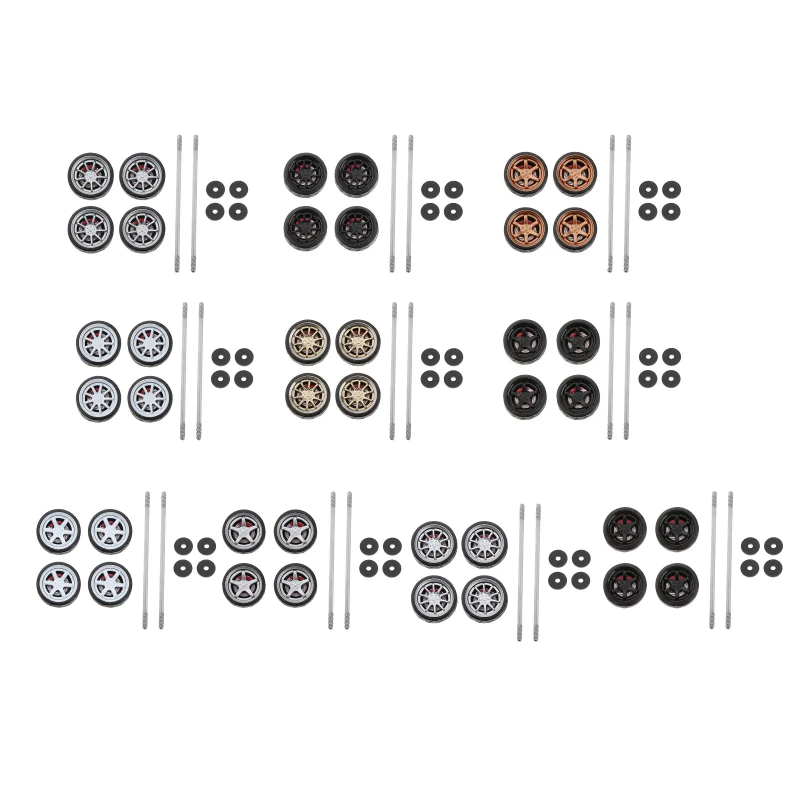 

4 Pieces 11mm Hub Wheel Rims & Rubber Tires Set for 1:64 Model Modified Cars