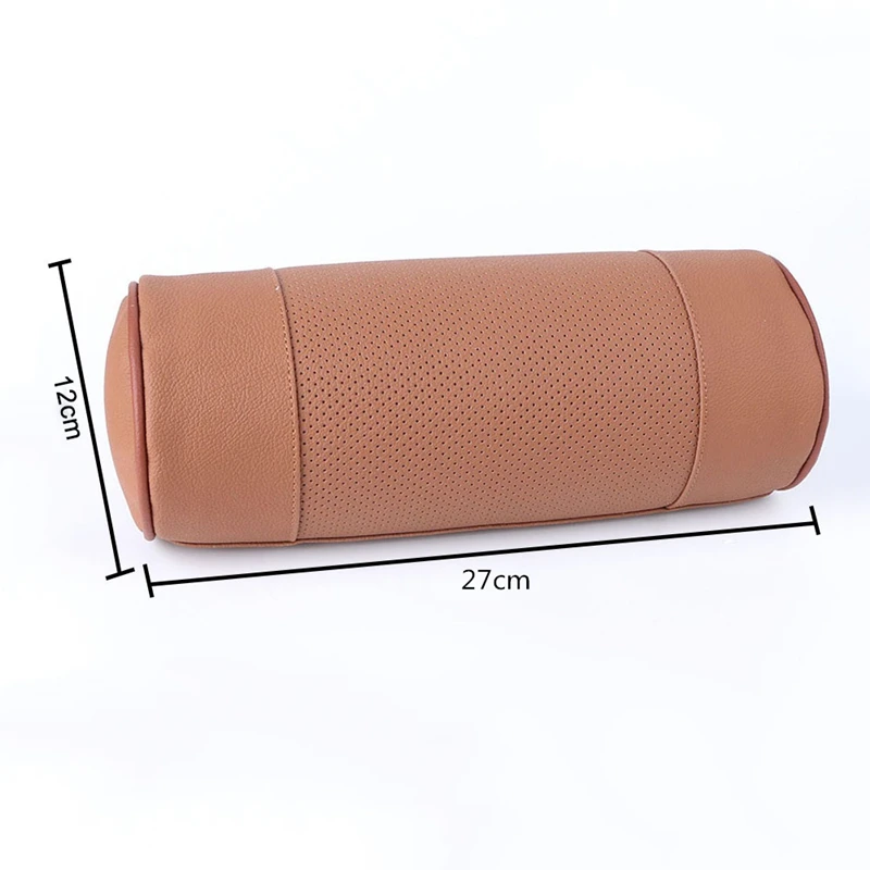 

Genuine Leather Car Seat Headrest Pillows Auto Safety Cylindrical Black Neck Support Cover Cushion Memory Bone Head Protector
