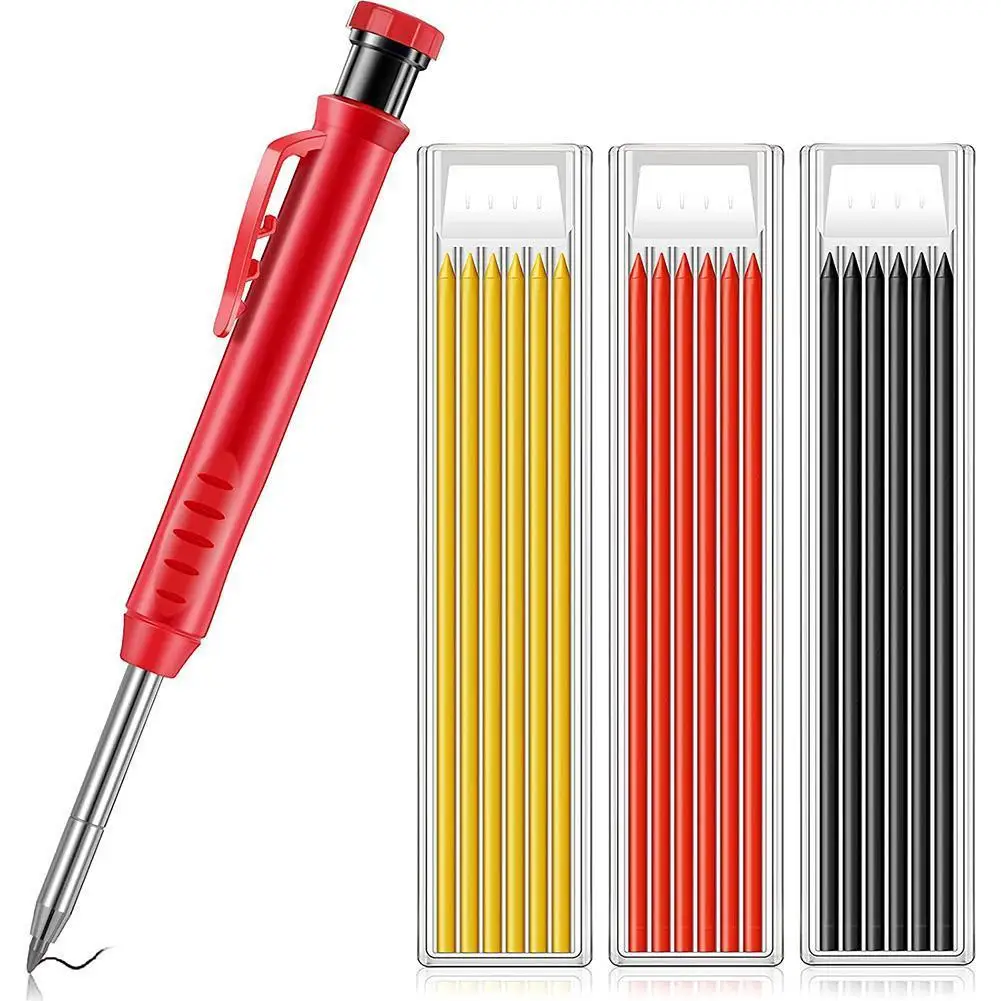 

Carpenter Pencil Refill Leads Built-in Sharpener Deep Hole Mechanical Marker Marking Pen Tool Marker Woodworking Activity