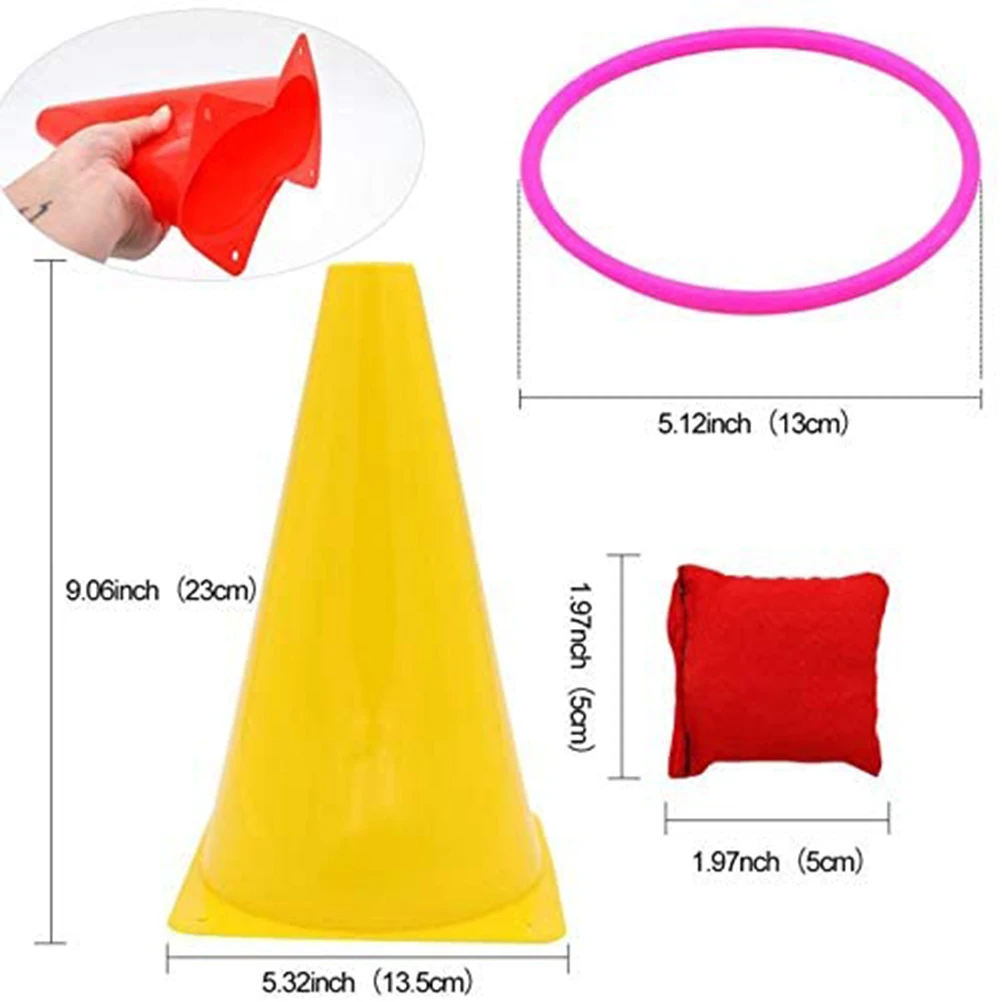 

3 in 1 Kids Outdoor Ring Toss Game Set Children Traffic Cone Bean Bags for Throwing for Carnival Garden Backyard Outdoor Games