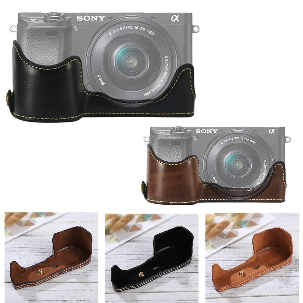 Защитный чехол из ПУ кожи открывающийся снизу для камеры Sony A6600 с отверстием