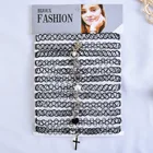 12 шт.компл. винтажное ожерелье Hippy Чокер-тату из эластичного материала, эластичное черное ожерелье на леске для женщин и девочек, в стиле панк, ретро, готические украшения