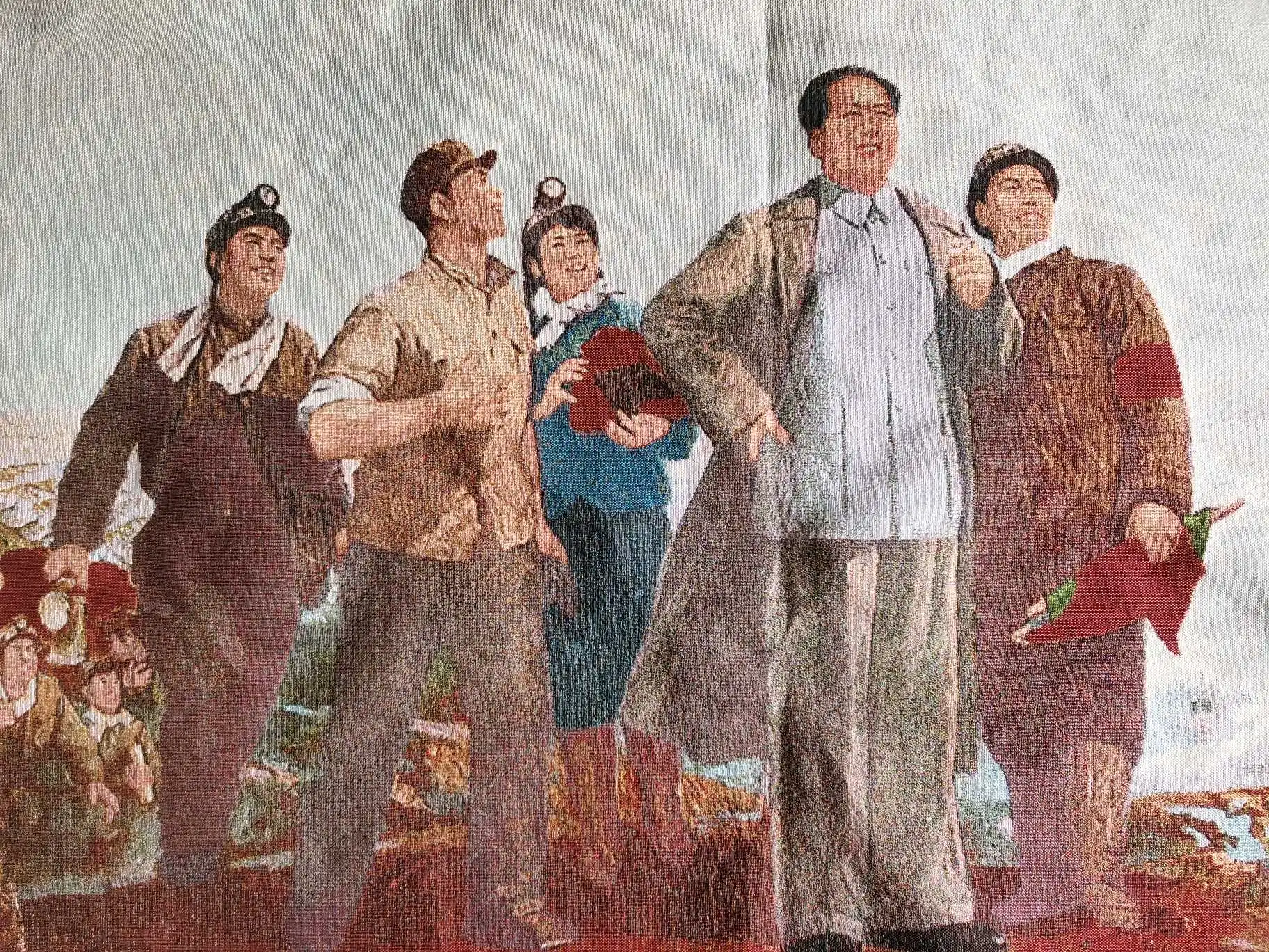 

36" China Embroidered Cloth Silk Leader Chairman Mao Inspect Fushun Mural Home Decor Painting Wrcx163