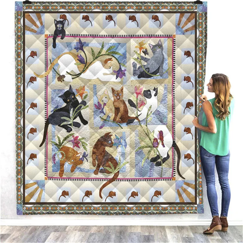 Летнее одеяло в клетку с 3D принтом ленивых котят|Одеяла| |