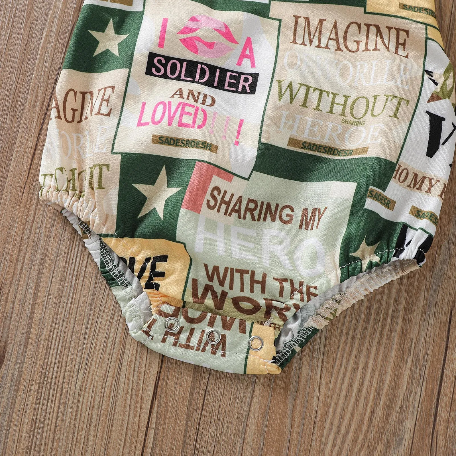 

2Pcs Toddler Summer Outfit, Letter Print Lace-Up Halter Neck Backless Romper + Hairband for Baby Girls, 3-24 Months