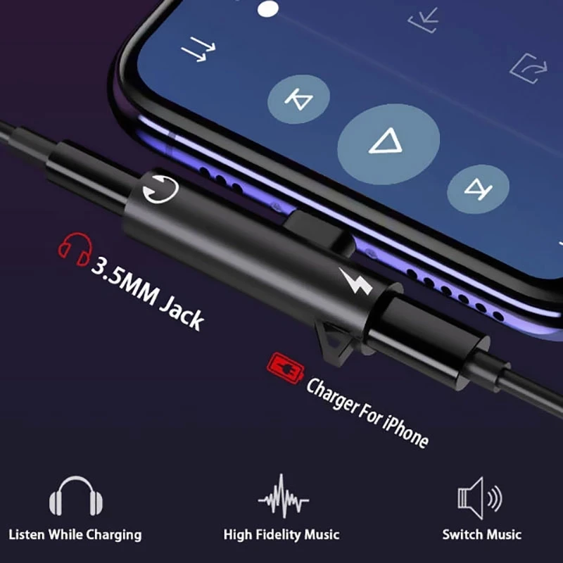 2 в 1 переходник-разветвитель для iPhone 13 12 11X8 подсветки 3 5 мм аудиоразъем наушников