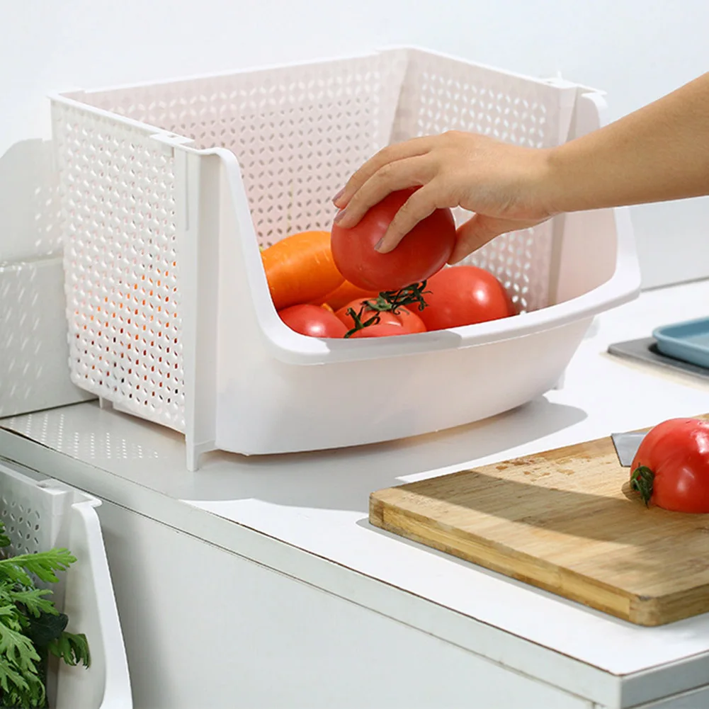 

Kitchen Storage Basket Plastic Multi-functional Hollow Design Vegetables Fruit Racks Stackable Organizer YG