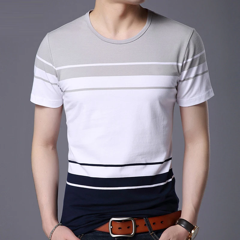 

Custom Fashion Cheap Slim Fit Soft Striped Cotton Men's Short Sleeve T-shirts