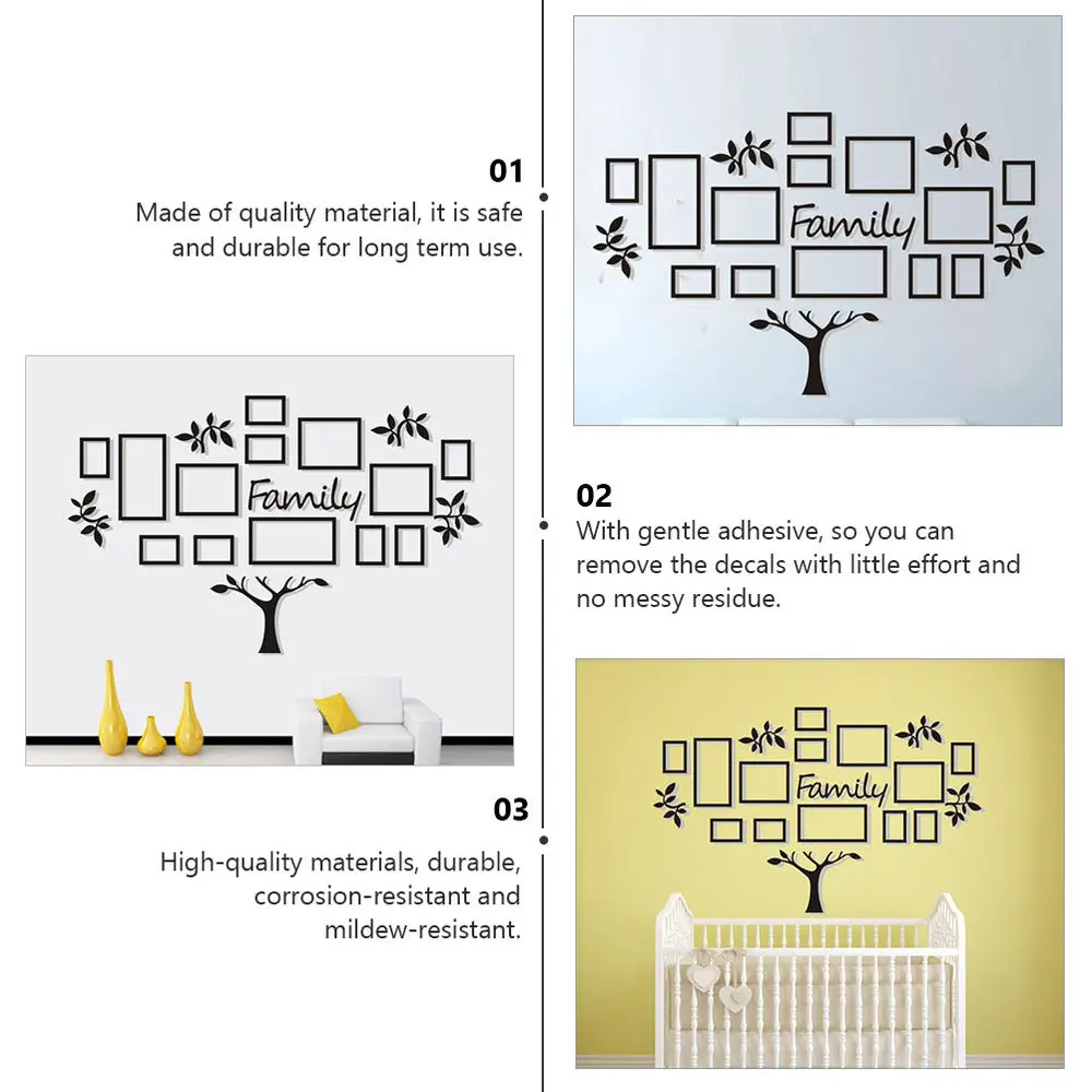 1 Набор 3D акриловых настенных украшений для гостиной спальни дерева черного