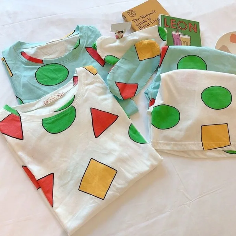 

2021 New Short Sleeve Pajamas Set for Women Cotton Sleepwear 2Pcs Nightwear Cute Print Homewear Summer Lounge Pyjamas