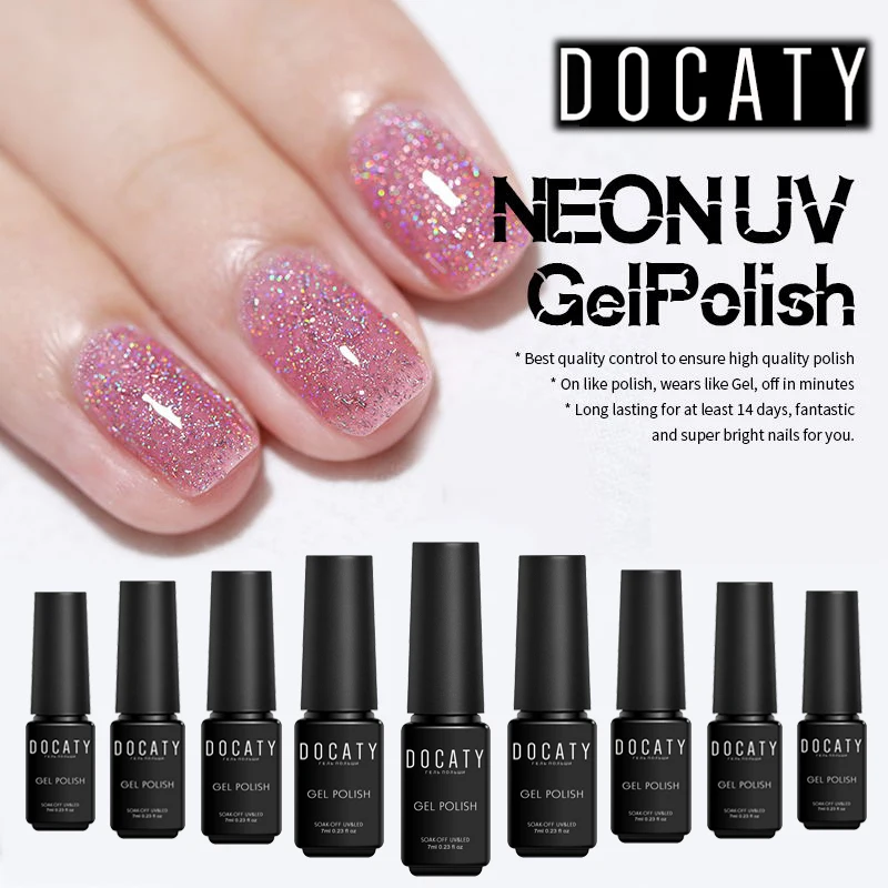 Docaty Неон УФ гель для ногтей удаляющийся замачиванием Блеск Гель лак!