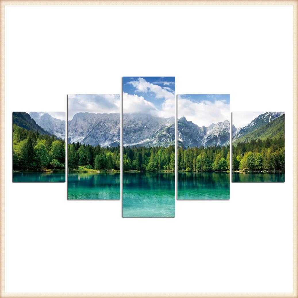 

Posters Wall Art Home Decor for Living Room Painting Wall Art Anime Poster HD 5 Pieces Scenic Snow-capped and Lakes Pictures