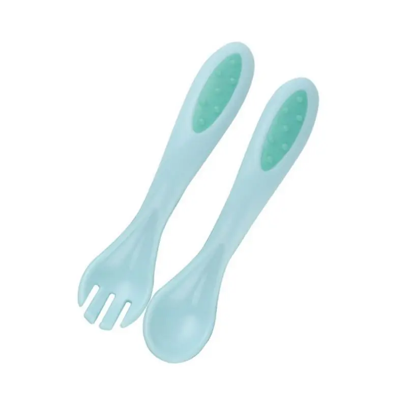 Детский комплект из силиконовой ложки и вилки для кормления, милая мягкая посуда для детей ясельного возраста, обучающая посуда