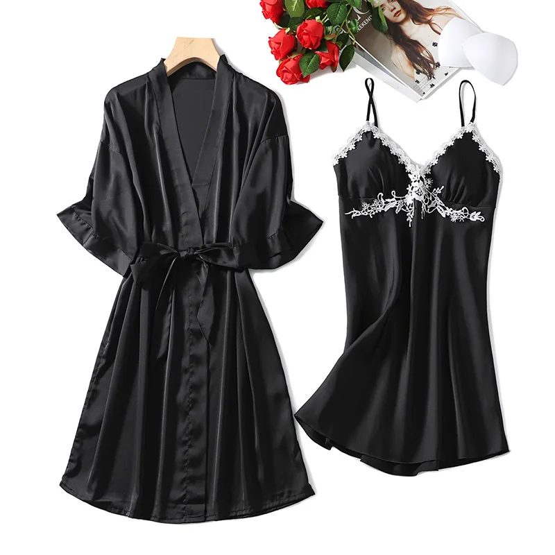 Комплект короткого халата-кимоно из 2 предметов Повседневная Ночная одежда