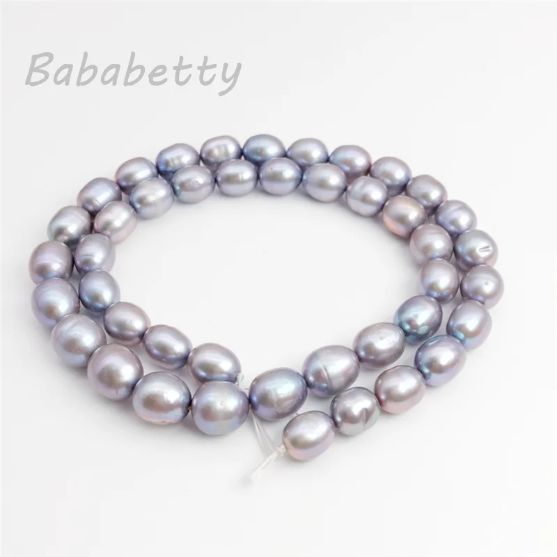 Оптом 8-9 мм натуральный пресноводный жемчуг в форме риса AAA серый 15 &quotожерелье