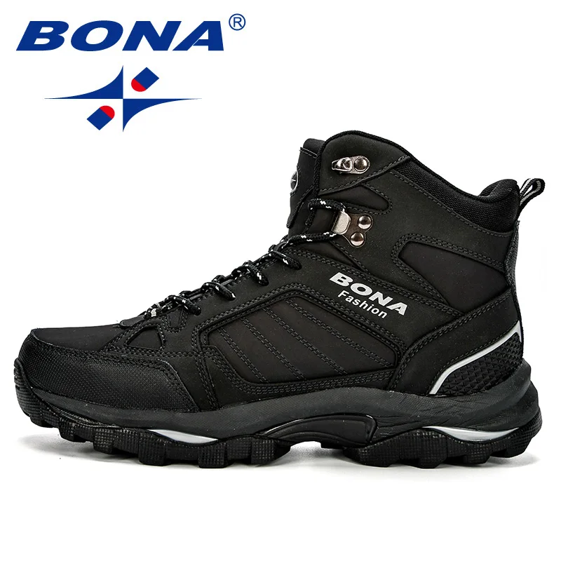 BONA New Men Winter Running Boots Anti-Skidding Leather Sneakers Comfy Man Short Plush Snow Boots Durable Outsole Sports Shoes