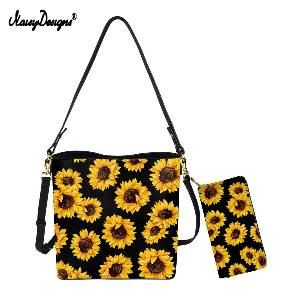 

NOISYDESIGNS 2021 Women PU Leather Shoulder Bag And Purse 3D Sunflower Printing Female Messenger Sac Large Capacity Bolsa Mujer