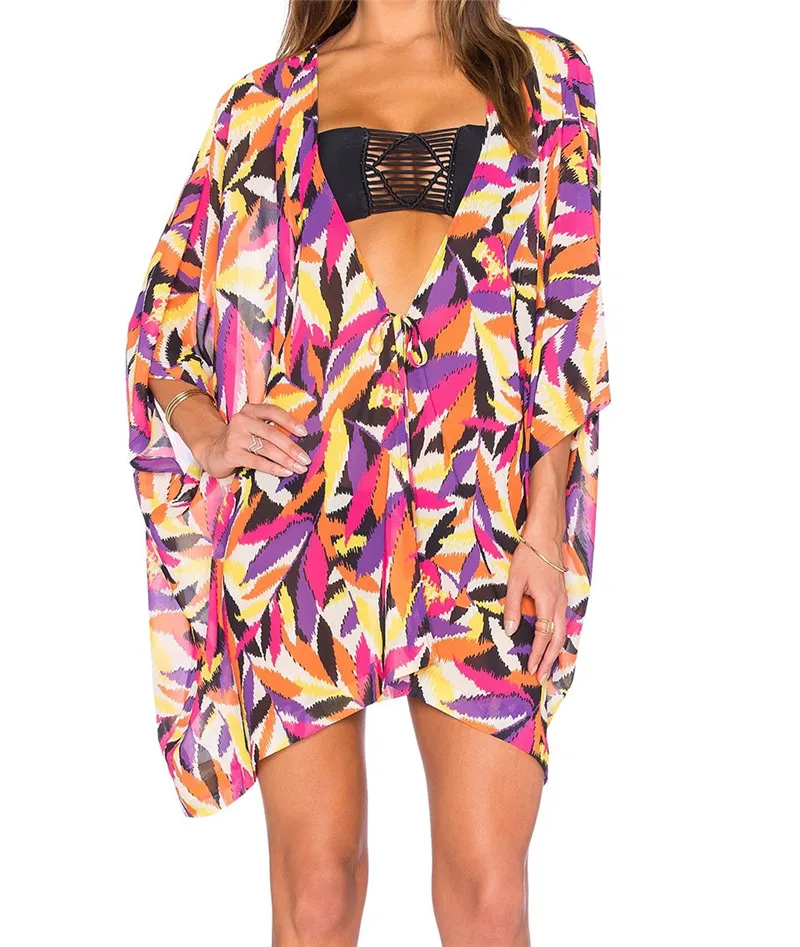 

2019 Tunic for Beach Bathing suit cover ups Chiffon Beach Dress Women Beachwear Bikini cover up Saida de Praia