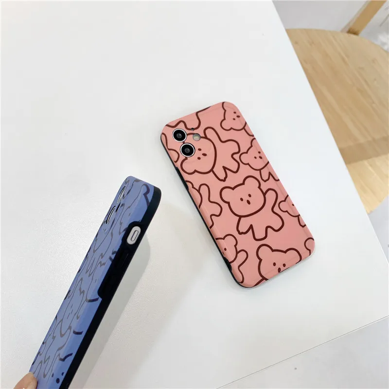 

Cute Cartoon Line Bear Phone Case For iPhone 12 Mini 11 Pro XS Max X XR 7 8 Plus 7Plus case Soft IMD silicone Back cover