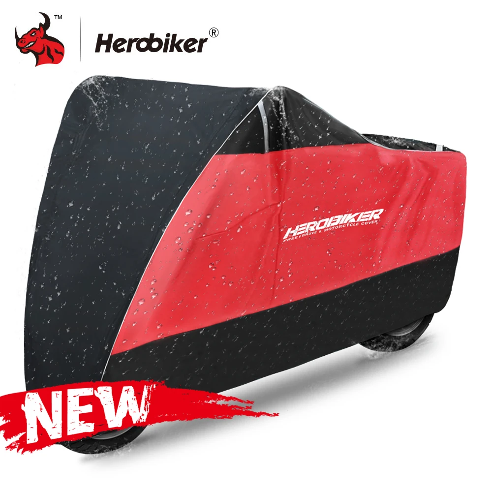 MCZ002 Red HEROBIKER мотоциклетный чехол с защитой от УФ-лучей, чехол для скутера, водонепроницаемый пылезащитный чехол для мотоцикла, чехол для дождя, дизайн с замком и отверстиями для помещений, S-4XL - Цвет: MCZ002 Red