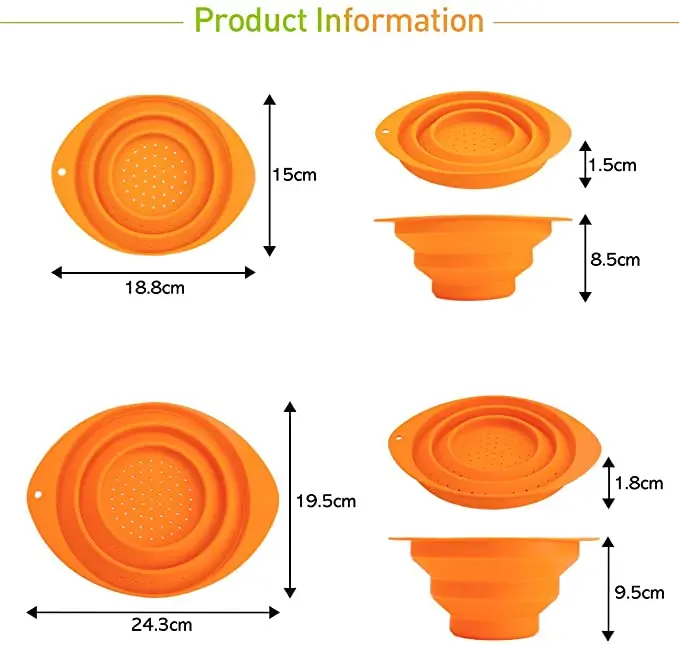 Складной дуршлаг силиконовое сито для еды с ручками портативный слив овощей и