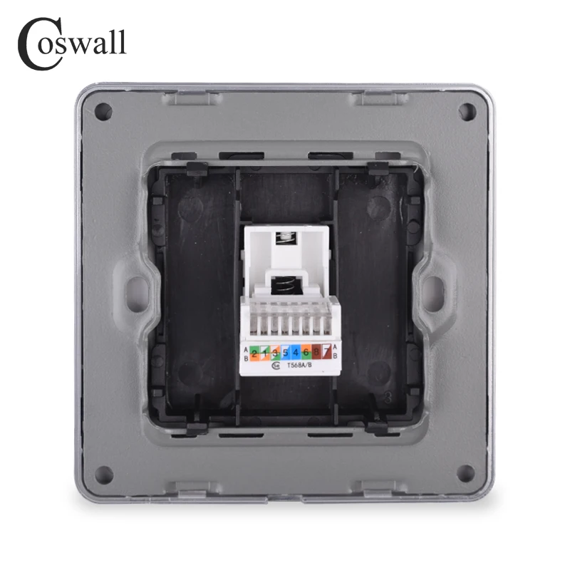 COSWALL 1 Gang RJ45 Интернет разъем CAT5E из нержавеющей стали матовая панель компьютерная