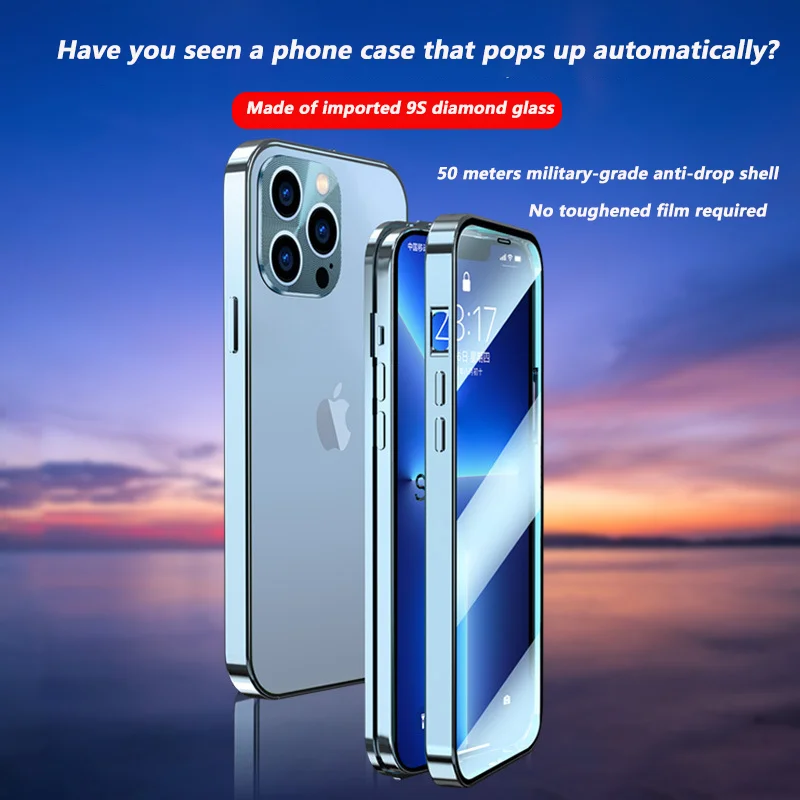 

2022 New Metal Frame Magnetic All Inclusive Privacy Screen Glass iPhone 13 Pro Max Case For iPhone 13 Pro Max 12 Pro Max Series